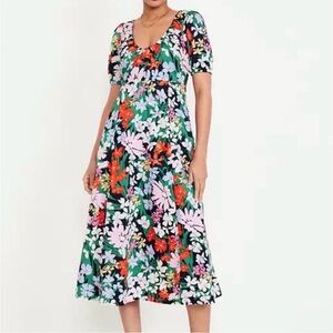 OLD NAVY FLORAL PUFF SLEEVE MIDI SWING DRESS (496)